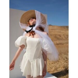 For Love & Lemons Mia Puff Sleeve Mini Dress – Bridal White – NWT – Size XXS